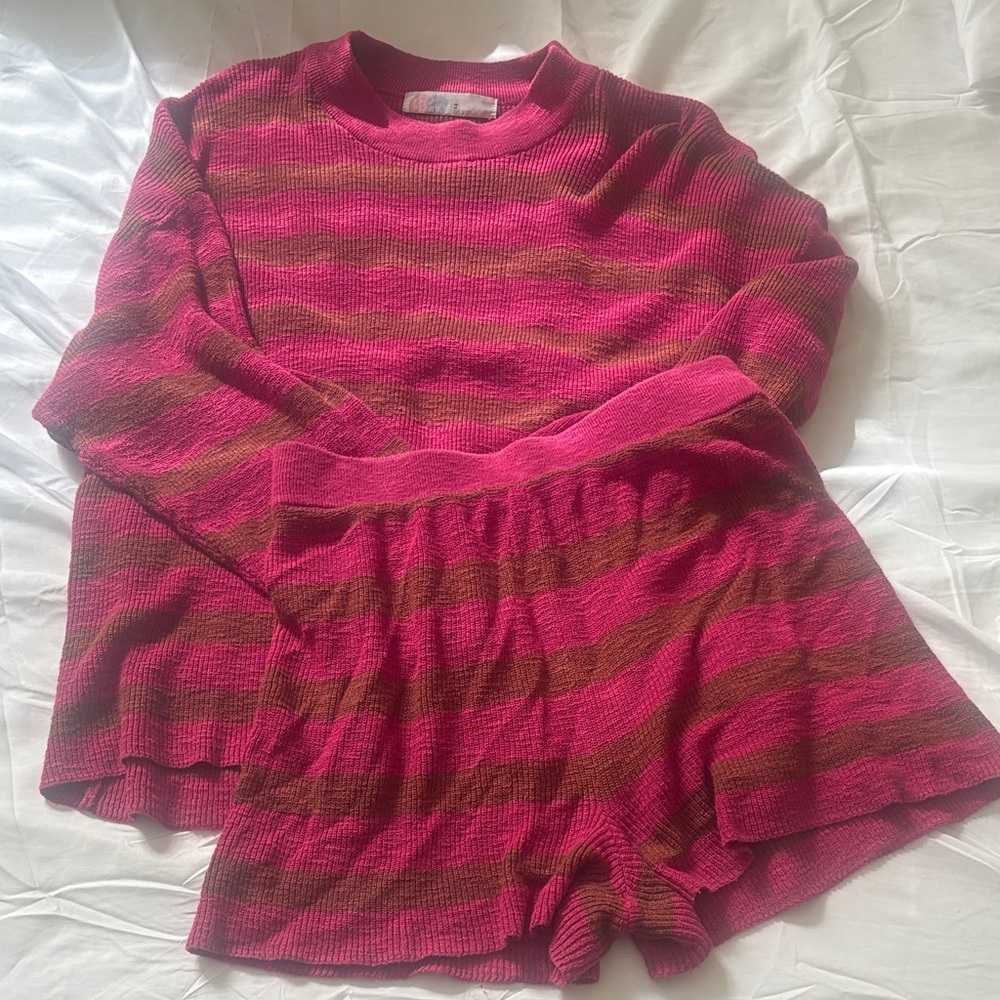 Free People Malibu Pink and Brown Striped Knit Set